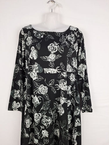Second-Hand - Megan Salmon B&W Rose Boat Neck Midi Dress Size 10 - SwapUp