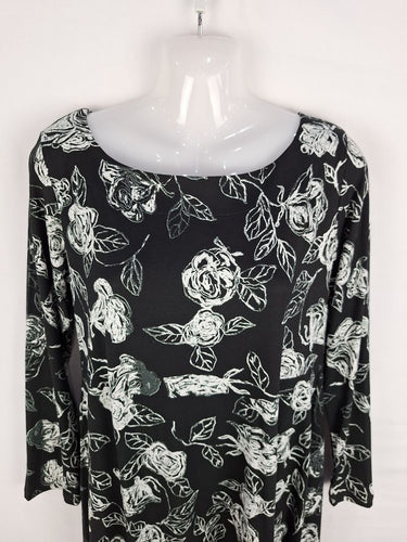 Second-Hand - Megan Salmon B&W Rose Boat Neck Midi Dress Size 10 - SwapUp