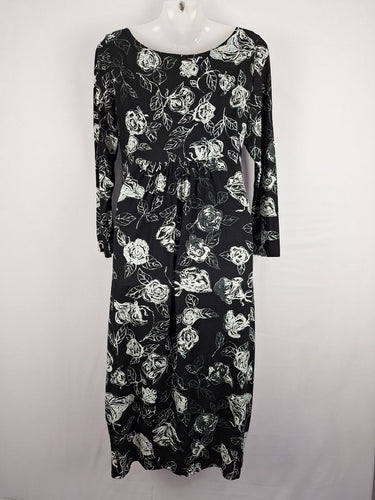 Second-Hand - Megan Salmon B&W Rose Boat Neck Midi Dress Size 10 - SwapUp