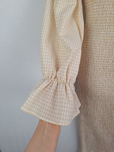 Second-Hand - SNDYS Peach Shirred Gingham Dress Size M - SwapUp