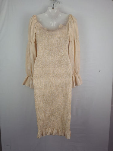 Second-Hand - SNDYS Peach Shirred Gingham Dress Size M - SwapUp