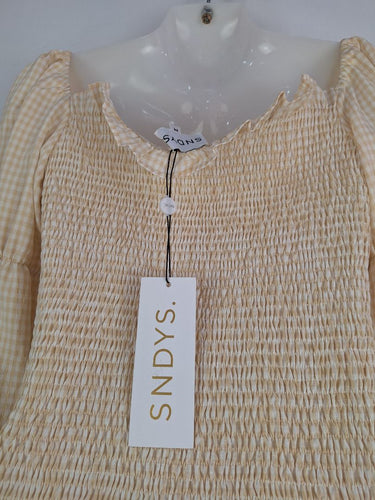Second-Hand - SNDYS Peach Shirred Gingham Dress Size M - SwapUp