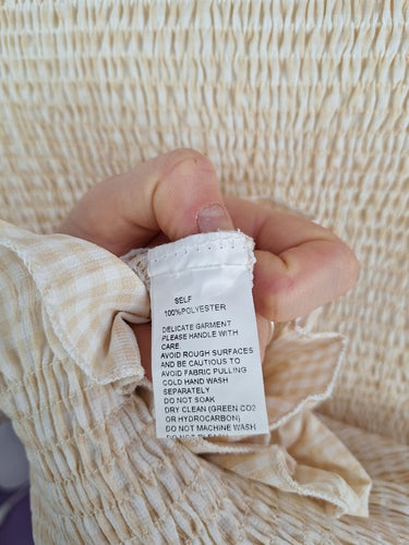 Second-Hand - SNDYS Peach Shirred Gingham Dress Size M - SwapUp