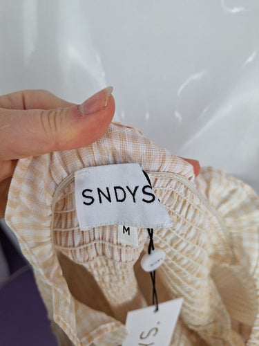 Second-Hand - SNDYS Peach Shirred Gingham Dress Size M - SwapUp