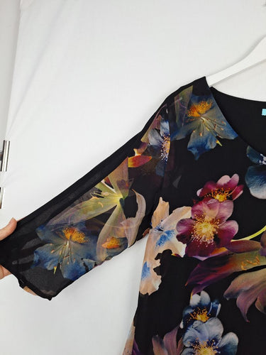 Second-Hand - Blue Illusion Vibrant Floral Chiffon Blouse Size M - SwapUp
