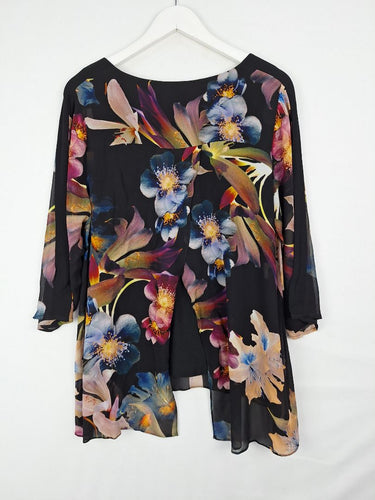 Second-Hand - Blue Illusion Vibrant Floral Chiffon Blouse Size M - SwapUp