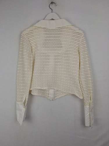 Second-Hand - Rayure Cream Semi Sheer Square Collar Top Size 12 - SwapUp