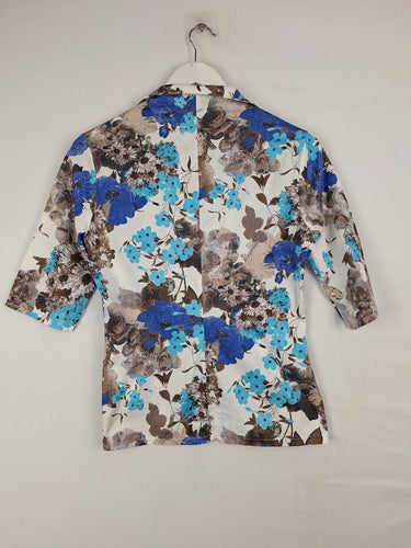 Second-Hand - Assorted Brands Blue Retro Floral Button Up Size S - SwapUp