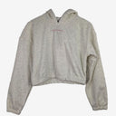 Second-Hand - Society Addict Heather Grey Pink Logo Cropped Hood Jumper Size M - SwapUp