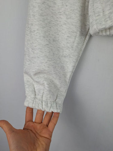 Second-Hand - Society Addict Heather Grey Pink Logo Cropped Hood Jumper Size M - SwapUp
