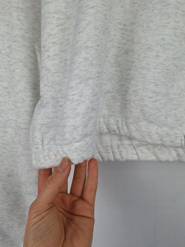 Second-Hand - Society Addict Heather Grey Pink Logo Cropped Hood Jumper Size M - SwapUp