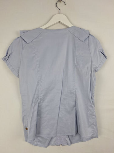 Second-Hand - Cue Vintage Periwinkle Frill Blouse Size 12 - SwapUp
