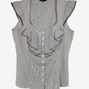 Second-Hand - Cue Vintage Pinstripe Frill Blouse Size 12 - SwapUp