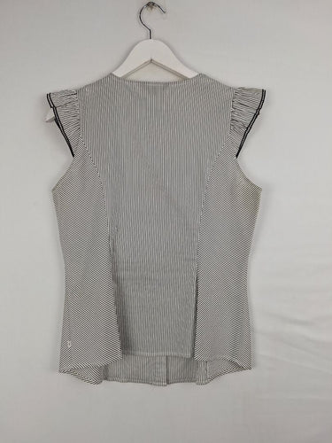 Second-Hand - Cue Vintage Pinstripe Frill Blouse Size 12 - SwapUp