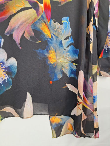 Second-Hand - Blue Illusion Vibrant Floral Chiffon Blouse Size M - SwapUp