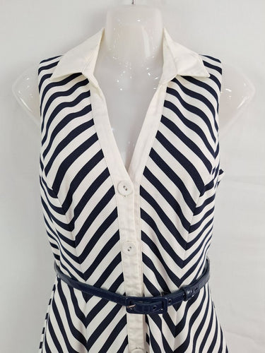 Second-Hand - Review Diagonal Striped Collared Midi Dress Size 8 - SwapUp