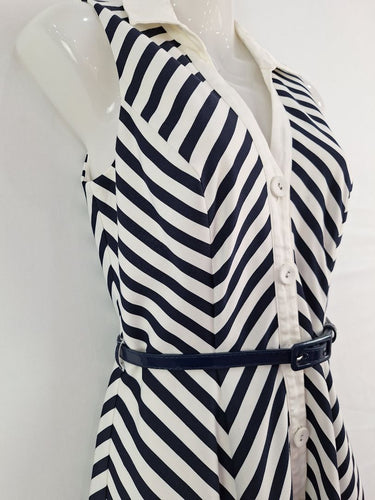 Second-Hand - Review Diagonal Striped Collared Midi Dress Size 8 - SwapUp