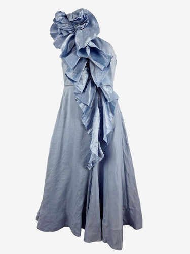 aje ruffle midi dress Second-Hand Aje Cornflower Blue Statement Ruffle Midi Dress Size 6 – SwapUp