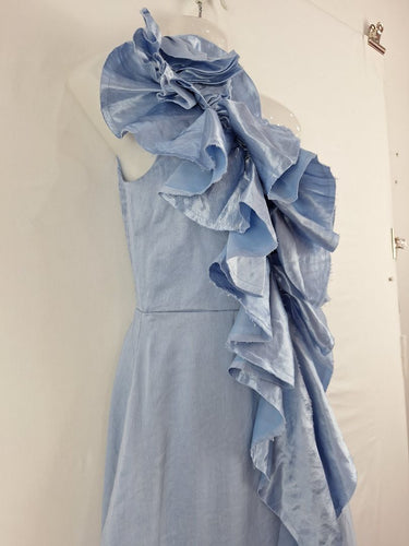 Second-Hand - Aje Cornflower Blue Statement Ruffle Midi Dress Size 6 - SwapUp
