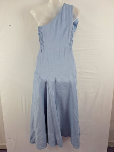Second-Hand - Aje Cornflower Blue Statement Ruffle Midi Dress Size 6 - SwapUp