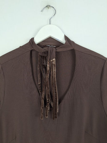 Second-Hand - Faye Browne Vintage Brown Tie Neck Top Size 12 - SwapUp