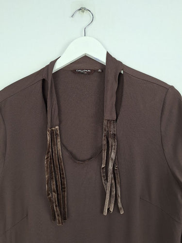 Second-Hand - Faye Browne Vintage Brown Tie Neck Top Size 12 - SwapUp