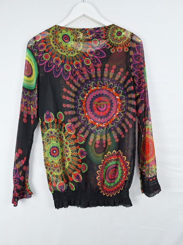 Second-Hand - Desigual Semi Sheer Rainbow Burst Top Size S - SwapUp