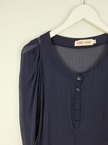 Second-Hand - Andrea Moore Sheer Navy Silk Long Top Size 8 - SwapUp