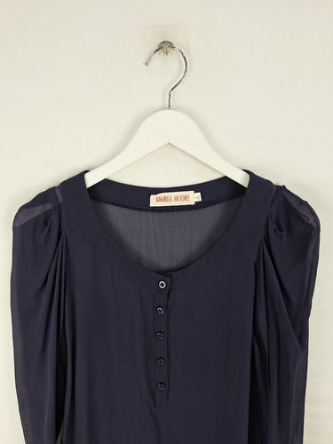 Second-Hand - Andrea Moore Sheer Navy Silk Long Top Size 8 - SwapUp