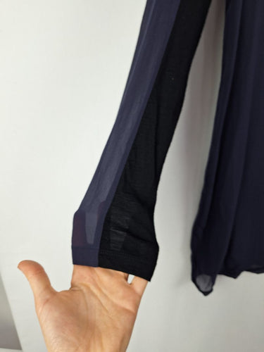 Second-Hand - Andrea Moore Sheer Navy Silk Long Top Size 8 - SwapUp