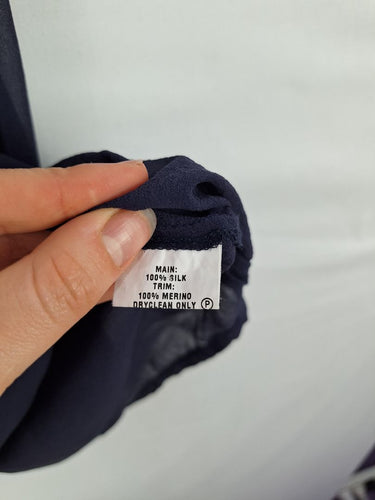 Second-Hand - Andrea Moore Sheer Navy Silk Long Top Size 8 - SwapUp