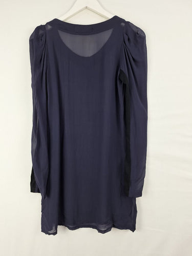 Second-Hand - Andrea Moore Sheer Navy Silk Long Top Size 8 - SwapUp