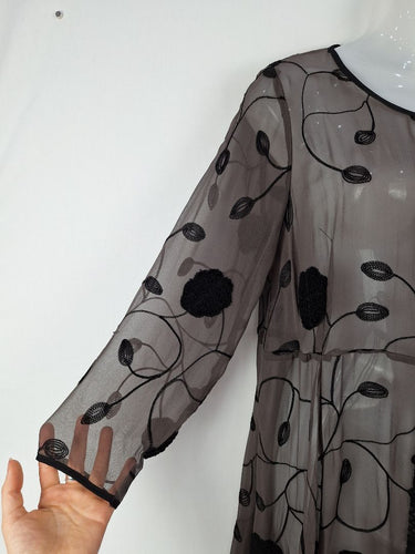 Second-Hand - The Ark Cocoa Leafy Embroidered Sheer Dress Size S - SwapUp