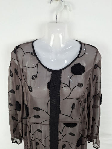 Second-Hand - The Ark Cocoa Leafy Embroidered Sheer Dress Size S - SwapUp