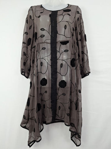 Second-Hand - The Ark Cocoa Leafy Embroidered Sheer Dress Size S - SwapUp