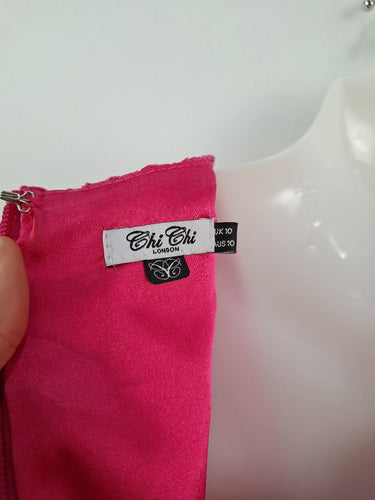 Second-Hand - Chi Chi London Dazzling Hot Pink Laced Mini Dress Size 10 - SwapUp