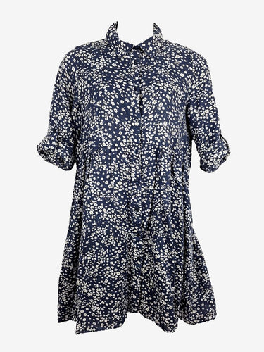 Alessandra Ditsy Floral Blue Linen Dress Size M