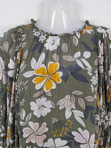 Second-Hand Country Road Army Green Floral Flowy Mini Dress Size 4  SwapUp