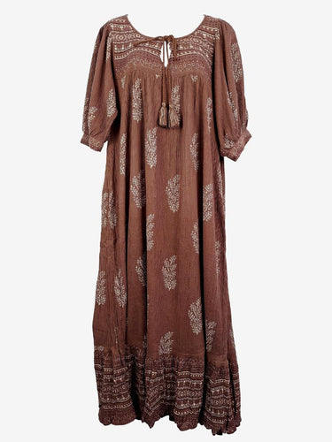 Daughters of India Light Brown Shimmer Thread Boho Dress Size M