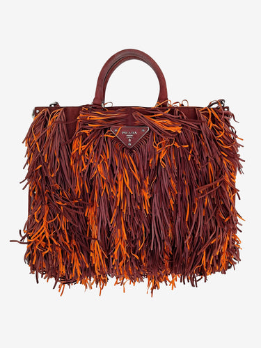 Prada Burgundy Nappa Fringe Tote Bag
