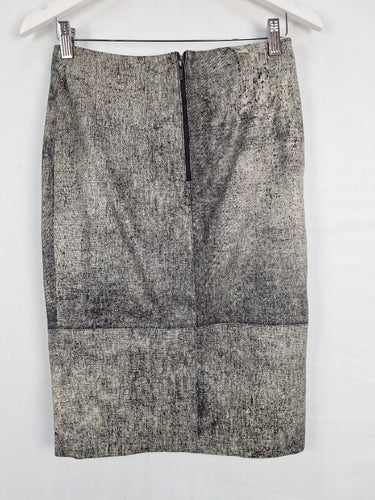 Second-Hand - Ginger & Smart Worn-out Print Leather Pencil Skirt Size 8 - SwapUp