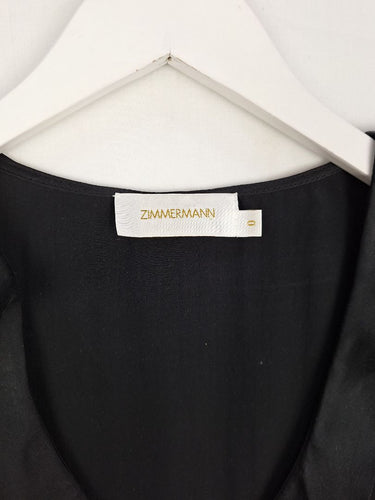 Second-Hand - Zimmermann Black Silk Frill Pure Silk Top Size 8 - SwapUp