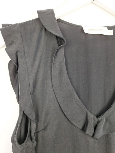 Second-Hand - Zimmermann Black Silk Frill Pure Silk Top Size 8 - SwapUp