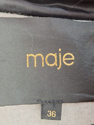 Second-Hand - Maje Wool Blend Fur Hood Zip Coat Size S - SwapUp