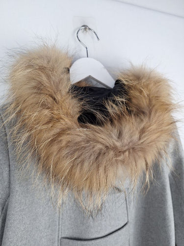Second-Hand - Maje Wool Blend Fur Hood Zip Coat Size S - SwapUp
