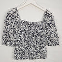 Second-Hand - Sportscraft Shirred Bodice Navy Floral Top Size 6 - SwapUp