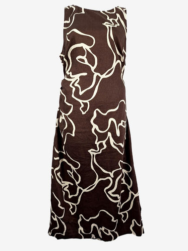 Witchery Chocolate Printed Boat Neck Linen Dress Size 18