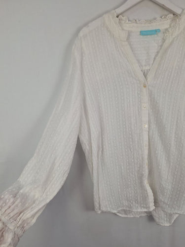 Second-Hand - Blue Illusion Wispy Semi Sheer Textured Stripe Top Size XXXL - SwapUp