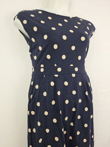 Second-Hand - Boden Effortless Navy Polka Dot Mini Dress Size 12 - SwapUp