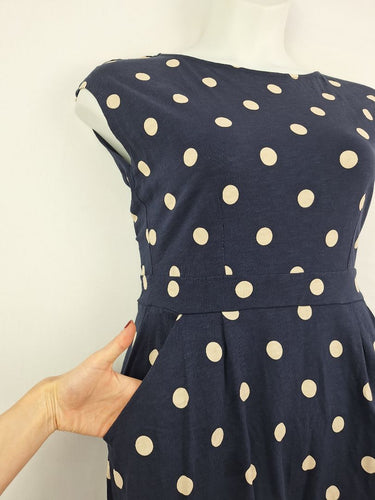 Second-Hand - Boden Effortless Navy Polka Dot Mini Dress Size 12 - SwapUp